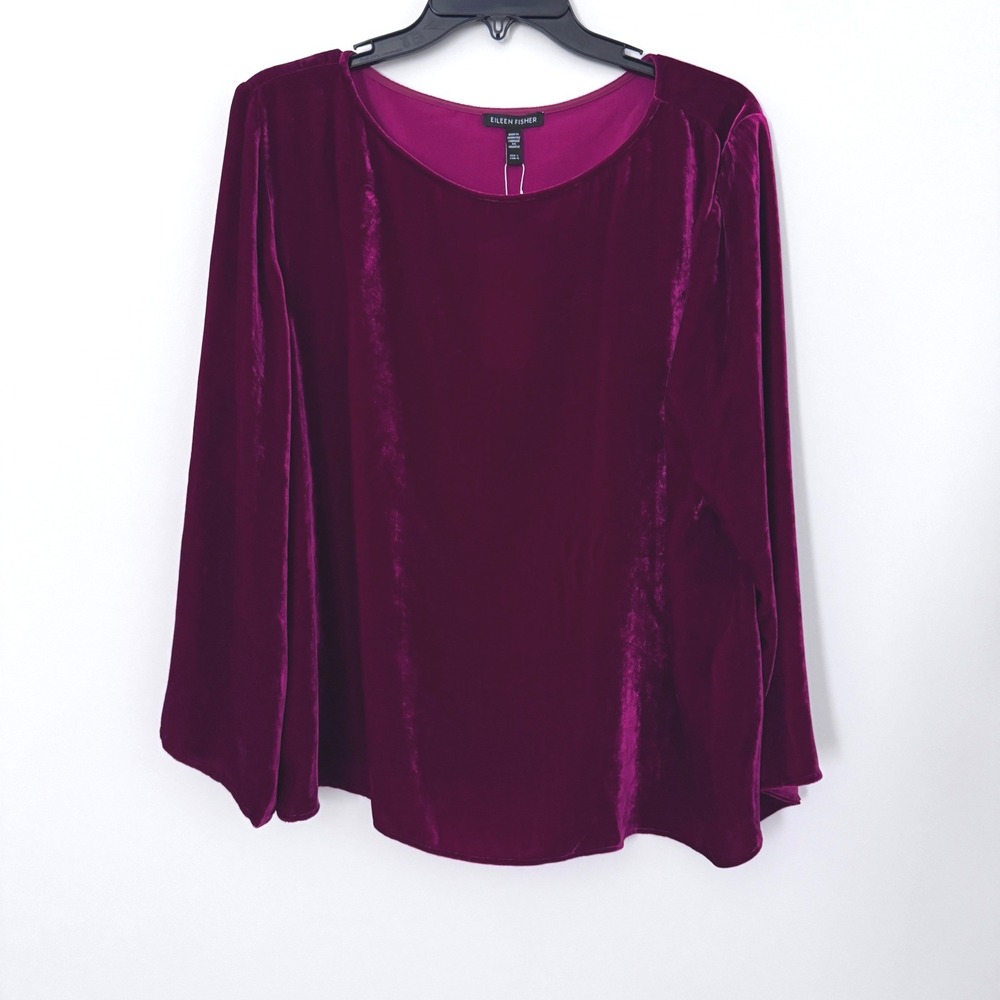 Eileen Fisher Women L Velvet Top Silk Blend Scoop Neck Magenta NWT